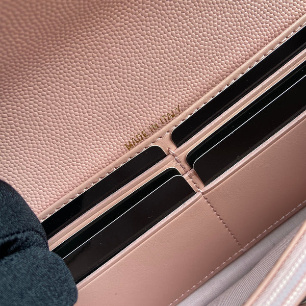 Portafoglio lungo classico CC 19 cm in pelle di vitello grana rosa