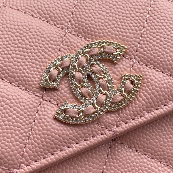 Portafoglio lungo classico CC 19 cm in pelle di vitello grana rosa