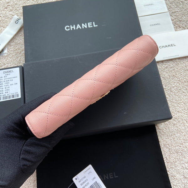 Portafoglio lungo classico CC 19 cm in pelle di vitello grana rosa