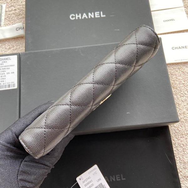 Portafoglio lungo classico CC 19 cm in pelle di vitello martellata nera