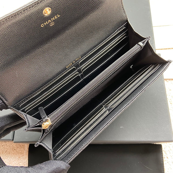 Portafoglio lungo classico CC 19 cm in pelle di vitello martellata nera