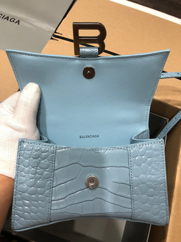 Balenciaga Hourglass bag light blue crocodile skin