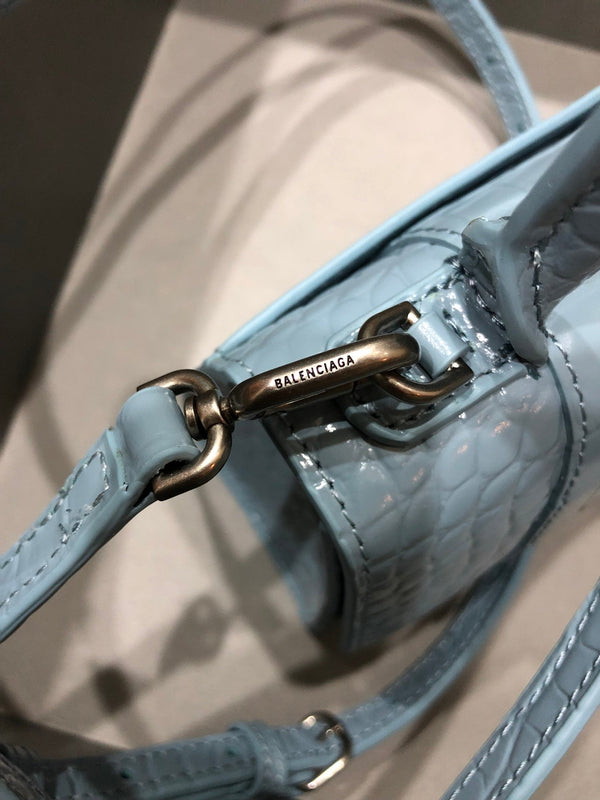 Balenciaga Hourglass bag light blue crocodile skin
