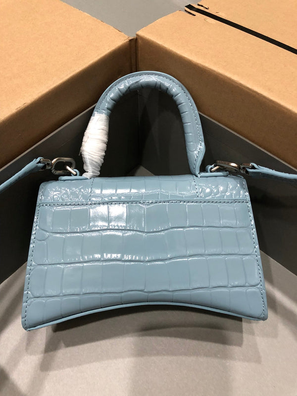 Balenciaga Hourglass bag light blue crocodile skin