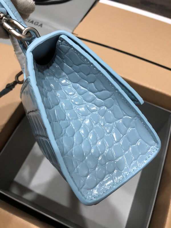 Balenciaga Hourglass bag light blue crocodile skin