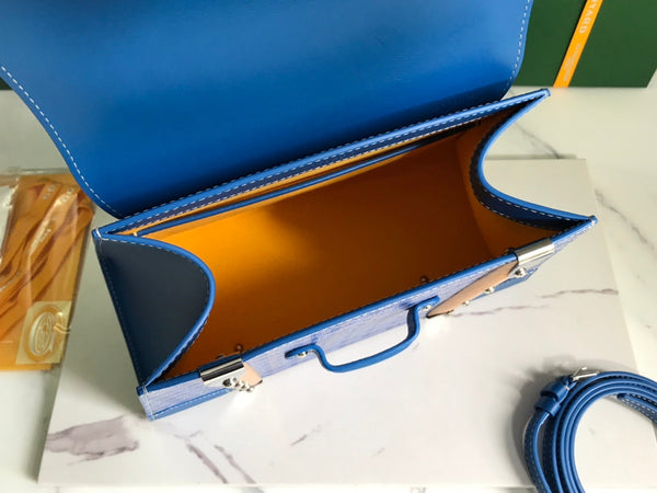 BORSA SAÏGON PM 28 IN TELA GOYARDINE BLU CURIOSO E PELLE DI VITELLO
