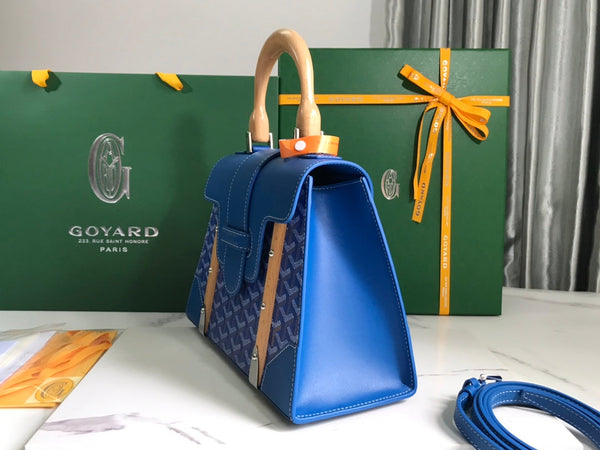BORSA SAÏGON PM 28 IN TELA GOYARDINE BLU CURIOSO E PELLE DI VITELLO