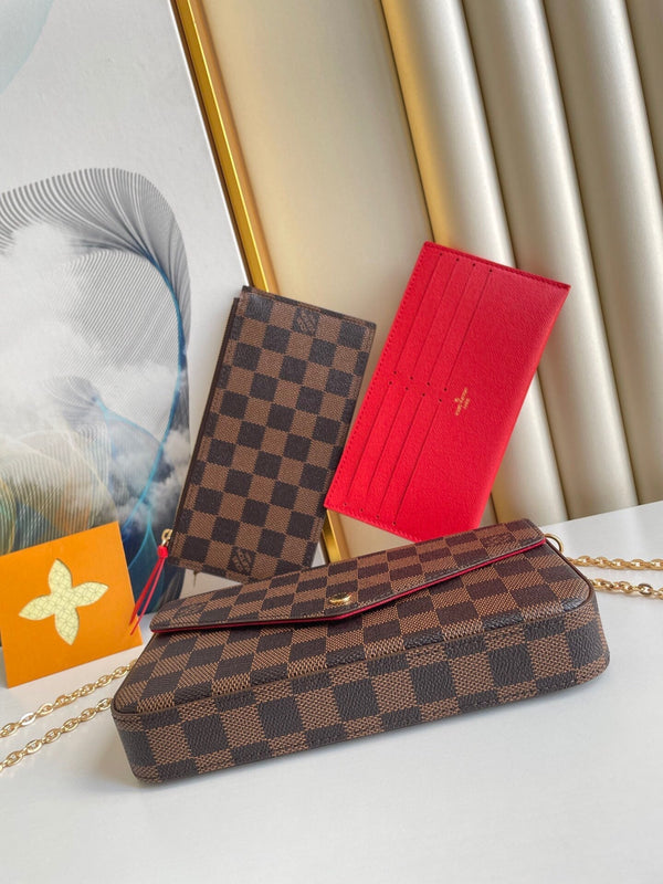 FÉLICIE POCHETTE 21 IN BROWN DAMIER EBENE COATED CANVAS GOLD HARDWARE