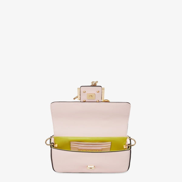 FENDI FENDACE BROOCH MINI 20 BAGUETTE BAG IN LIGHT PINK CALFSKIN
