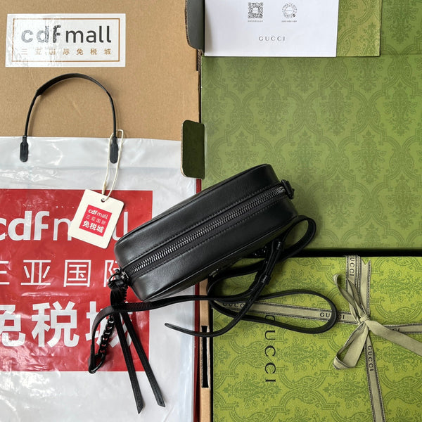 gg marmont mini 18cm zip top all black calfskin