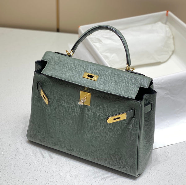 hm kelly 32cm verde mandorla pelle togo hardware dorato