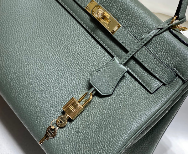 hm kelly 32cm verde mandorla pelle togo hardware dorato