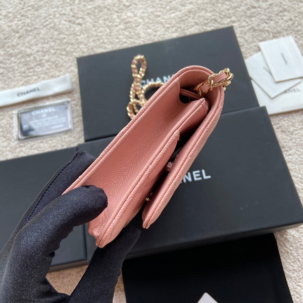 CC Classic Woc 20cm Pelle di vitello grana rosa con finiture in oro diamante