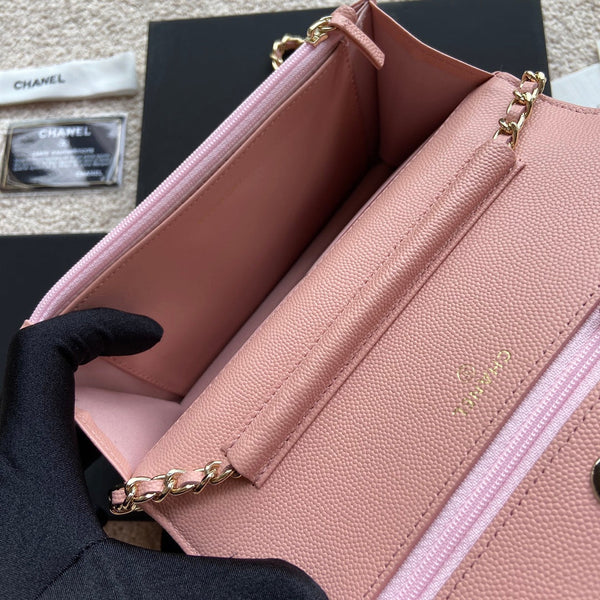 CC Classic Woc 20cm Pelle di vitello grana rosa con finiture in oro diamante