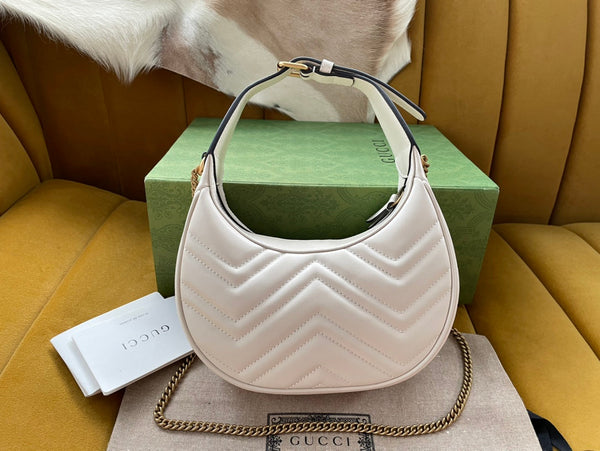 Gucci Marmont 21cm Shoulder Bag White Leather 333534