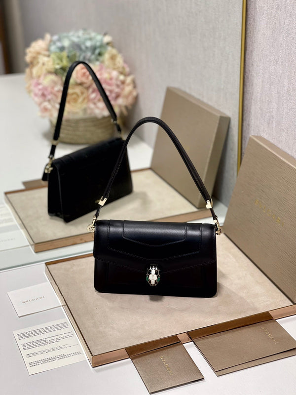 Serpenti Forever East-West Shoulder Bag 22cm Black Cafskin GHW 188478