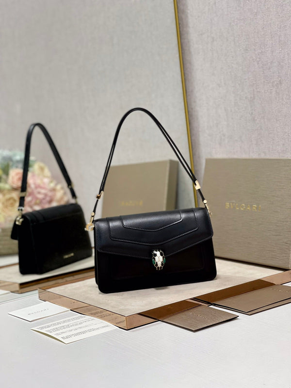 Serpenti Forever East-West Shoulder Bag 22cm Black Cafskin GHW 188478