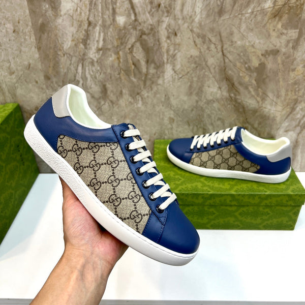 GG Men's Supreme Sneaker Navy Blue Canvas Cowhide 525940