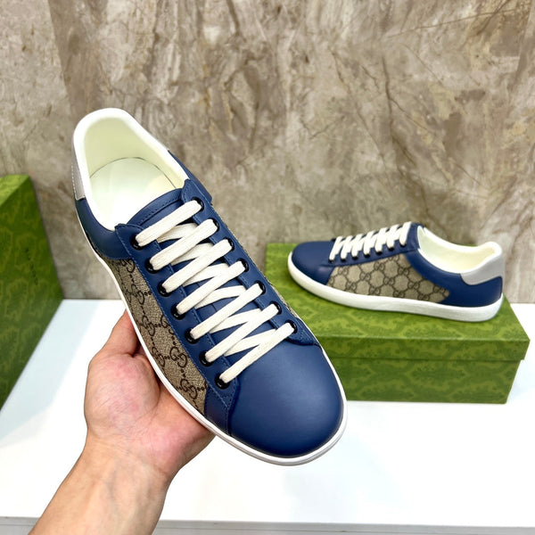 GG Men's Supreme Sneaker Navy Blue Canvas Cowhide 525940