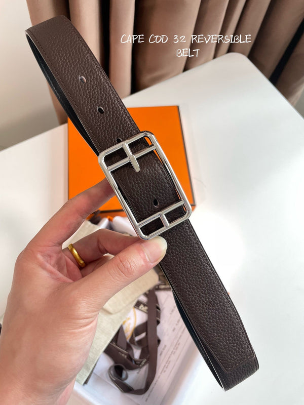 Cintura reversibile HM Cape Cod da 32 mm in pelle color cioccolato nero 187795