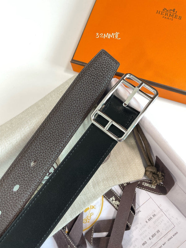 Cintura reversibile HM Cape Cod da 32 mm in pelle color cioccolato nero 187795