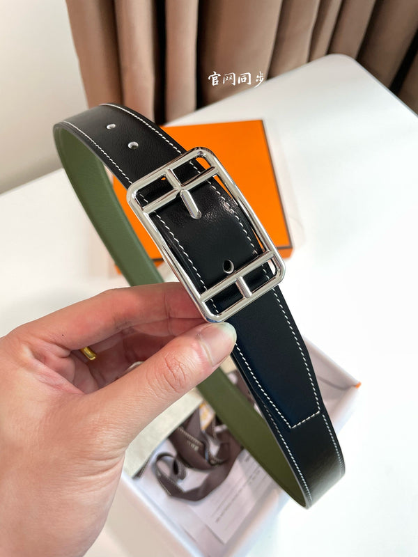 Cintura reversibile HM Cape Cod da 32 mm in pelle nera verde scuro 187797