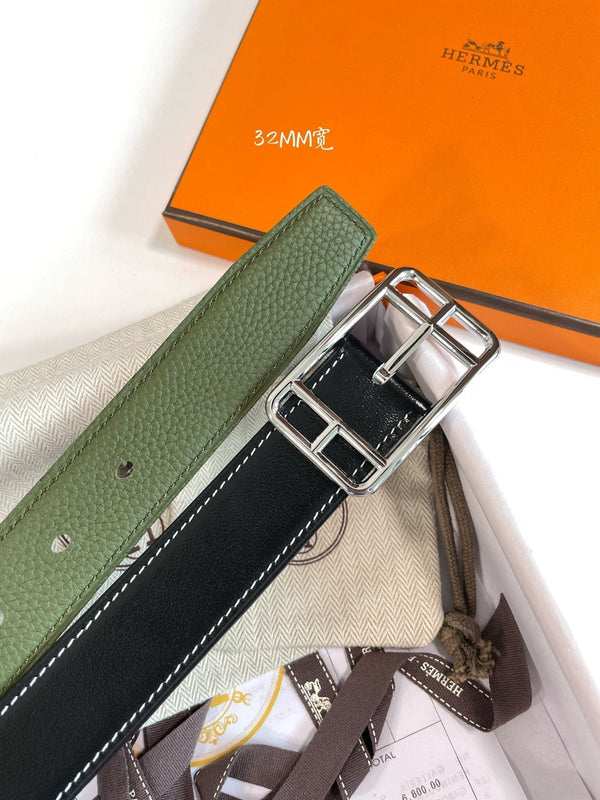 Cintura reversibile HM Cape Cod da 32 mm in pelle nera verde scuro 187797