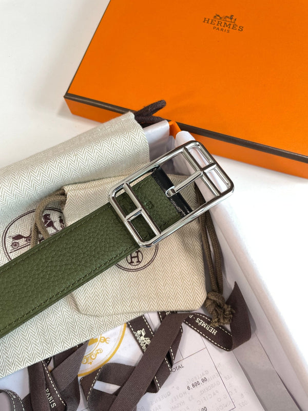 Cintura reversibile HM Cape Cod da 32 mm in pelle nera verde scuro 187797