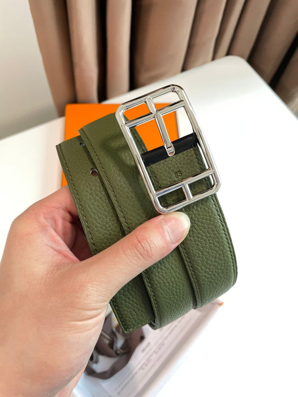 Cintura reversibile HM Cape Cod da 32 mm in pelle nera verde scuro 187797