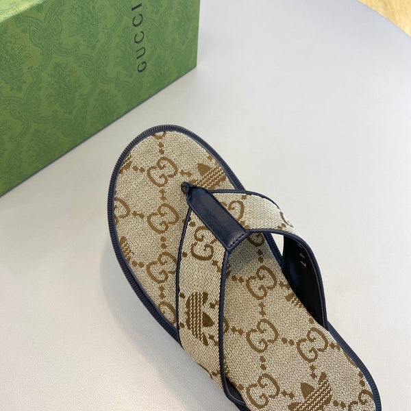 GG x Adidas Men's Thong Sandals Brown Canvas 558907