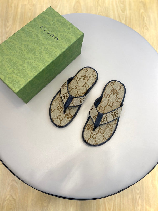 GG x Adidas Men's Thong Sandals Brown Canvas 558907