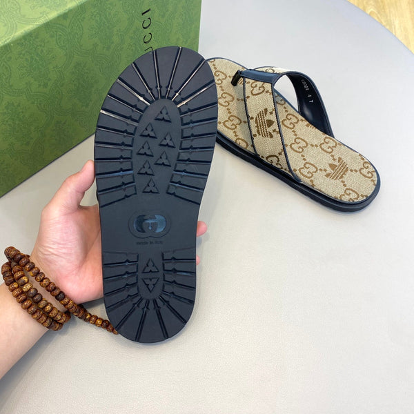 GG x Adidas Men's Thong Sandals Brown Canvas 558907