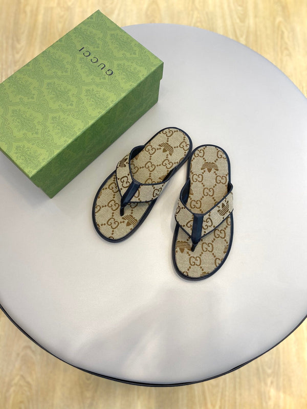 GG x Adidas Men's Thong Sandals Brown Canvas 558907