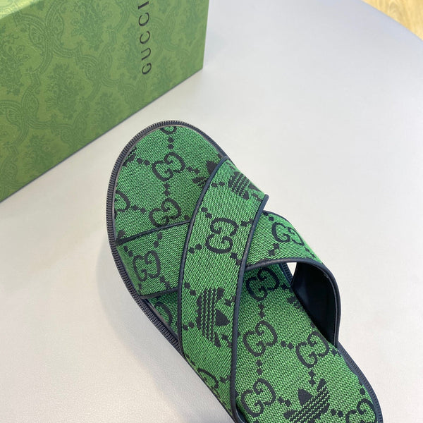 GG x Adidas Men's Sandals Slide Green Canvas 558905