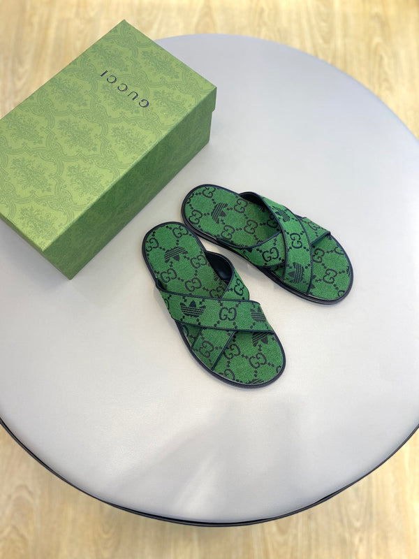 GG x Adidas Men's Sandals Slide Green Canvas 558905
