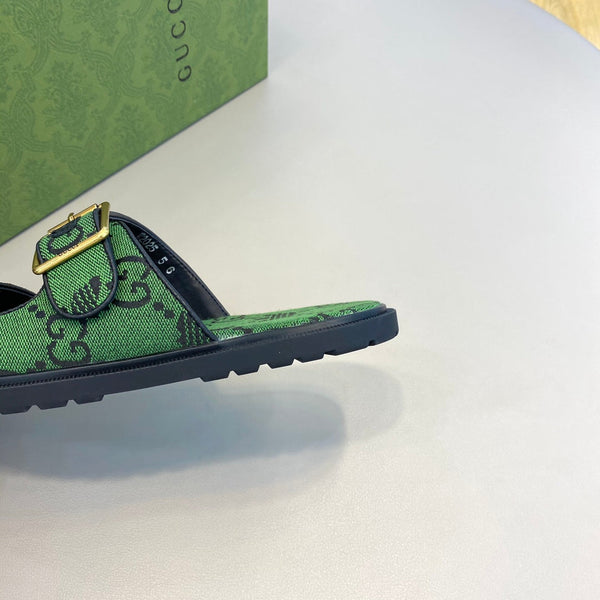 GG x Adidas Men's Sandals Slide Green Canvas 558906