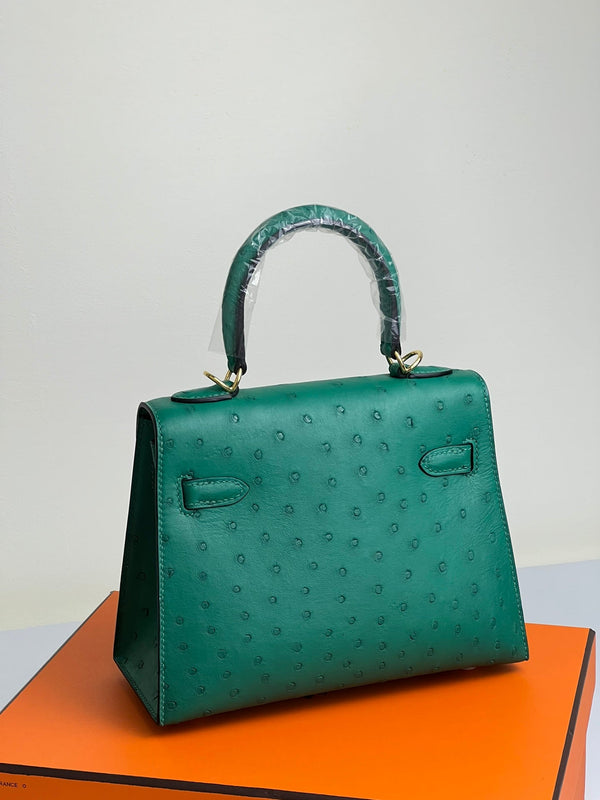 KELLY BAG 20 IN TEAL GREEN OSTRICH LEATHER WITH GOLD HARDWARE (MADE - TO - ODER)
