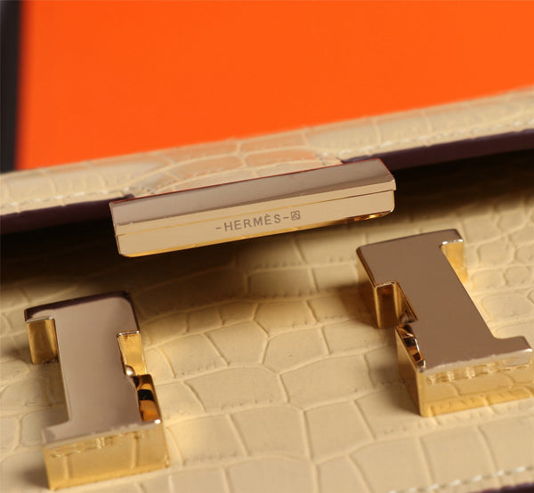 HM CONSTANCE 23 LINO PELLE DI VITELLO STAMPATA COCCODRILLO FERRAMENTA ORO