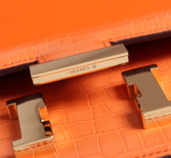 HM CONSTANCE 23 ARANCIONE IN PELLE DI VITELLO CON GOFFRATURA IN COCCODRILLO E FERRAMENTA IN ORO