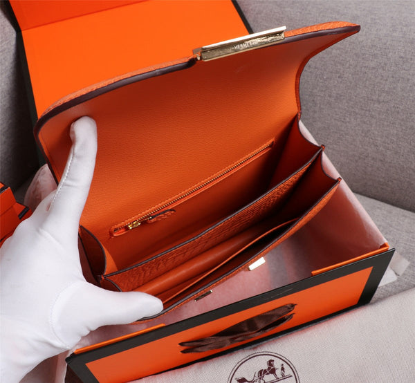 HM CONSTANCE 23 ARANCIONE IN PELLE DI VITELLO CON GOFFRATURA IN COCCODRILLO E FERRAMENTA IN ORO