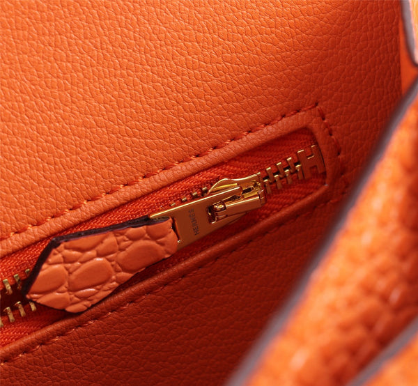 HM CONSTANCE 23 ARANCIONE IN PELLE DI VITELLO CON GOFFRATURA IN COCCODRILLO E FERRAMENTA IN ORO