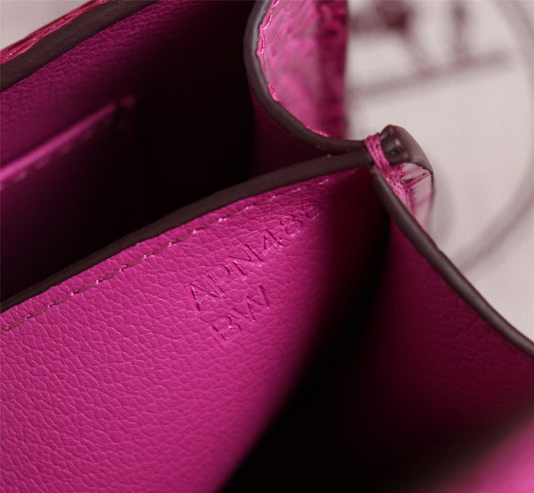 HM CONSTANCE 23 PELLE DI VITELLO GOFFRATA COCCODRILLO ROSA, FERRAMENTA ORO