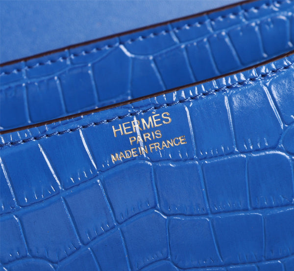 HM CONSTANCE 23 COBALT CROCODILE EMBOSSED CALFSKIN GOLD HARDWARE