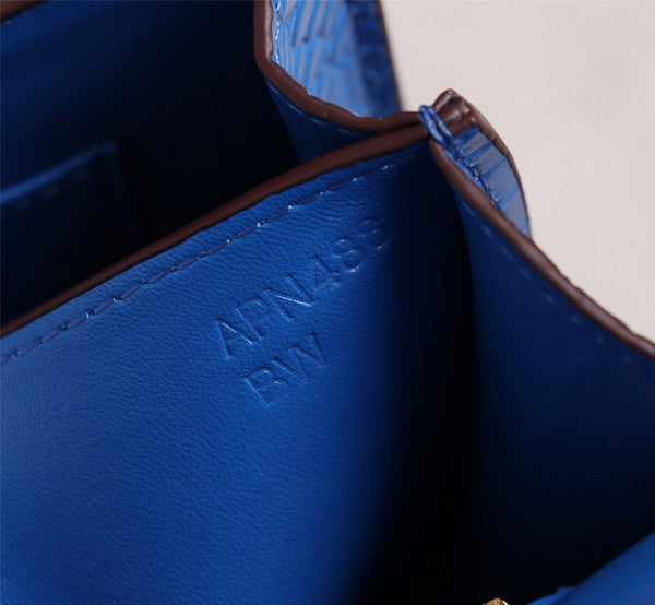 HM CONSTANCE 23 COBALT CROCODILE EMBOSSED CALFSKIN GOLD HARDWARE