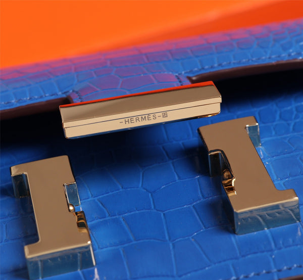 HM CONSTANCE 23 COBALT CROCODILE EMBOSSED CALFSKIN GOLD HARDWARE