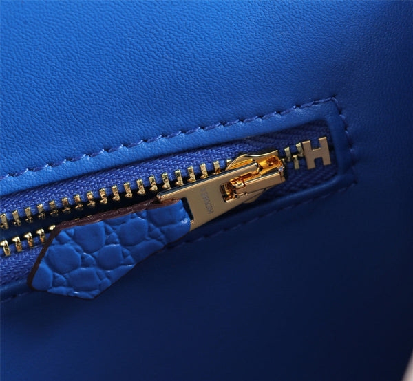 HM CONSTANCE 23 COBALT CROCODILE EMBOSSED CALFSKIN GOLD HARDWARE