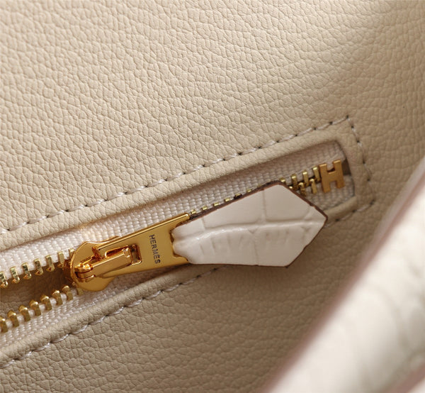 HM CONSTANCE 23 PELLE DI VITELLO GOFFRATA COCCODRILLO BIANCA FERRAMENTA ORO