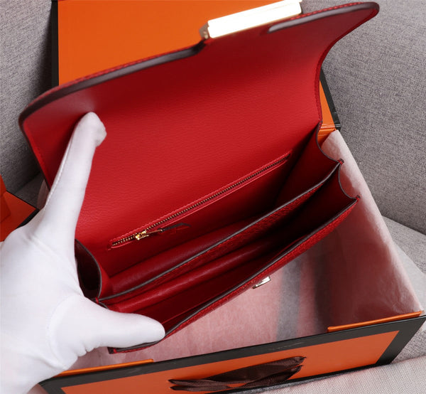 HM CONSTANCE 23 RED CROCODILE EMBOSSED CALFSKIN GOLD HARDWARE