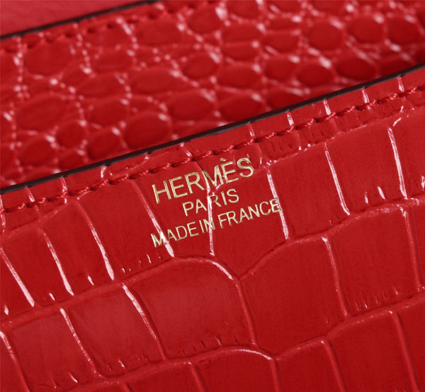 HM CONSTANCE 23 RED CROCODILE EMBOSSED CALFSKIN GOLD HARDWARE