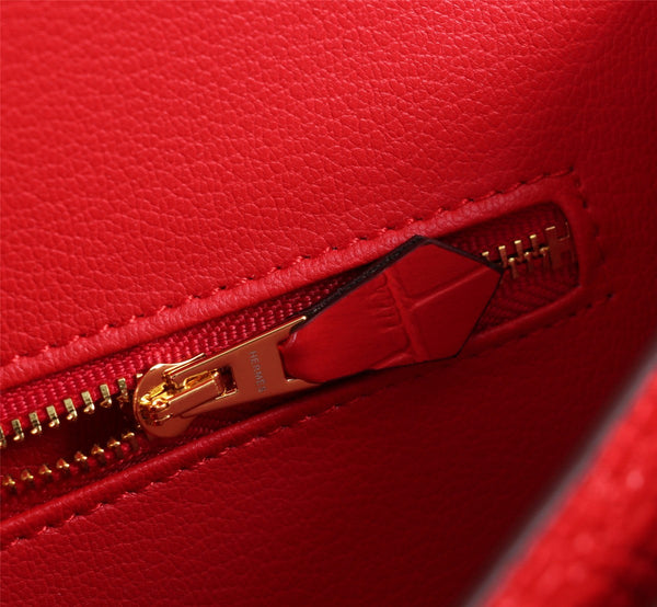 HM CONSTANCE 23 RED CROCODILE EMBOSSED CALFSKIN GOLD HARDWARE